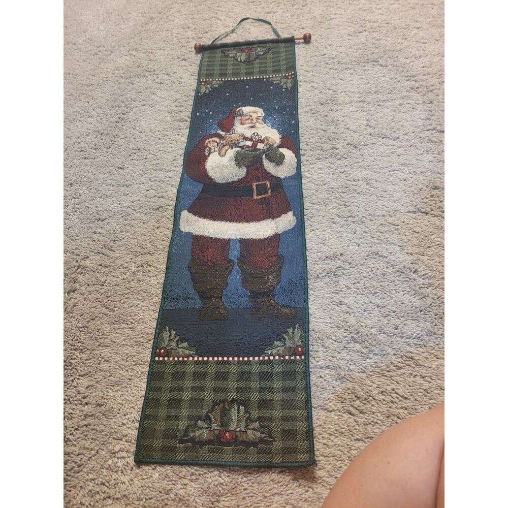 Vintage Christmas Santa Wall Hang Tapestry Banner Holiday Decor Rustic Farmhouse